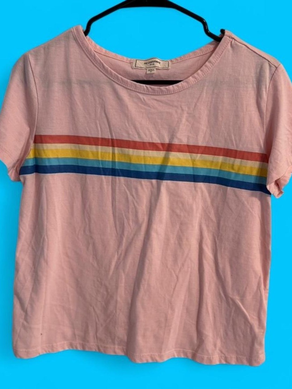 No Comment Pink Rainbow Stripe Short Sleeve Tee for Pride!